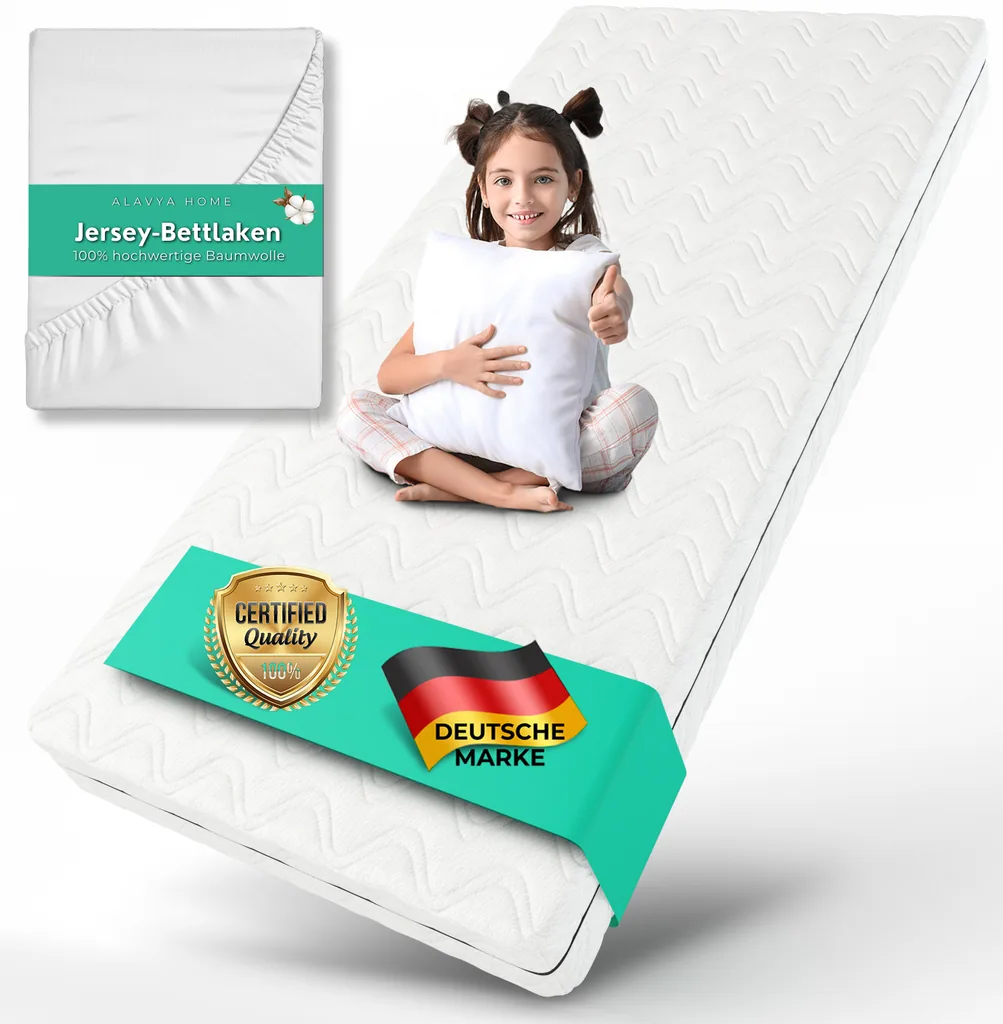 Alavya Home Kindermatratze COZY 80x180 cm Kaltschaum inkl. Spannbettlaken – 2-teiliges Set, Weiß