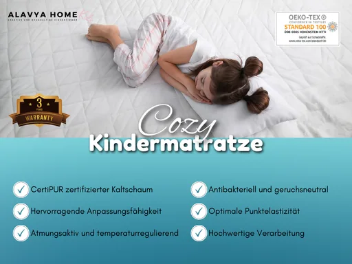 Alavya Home Kindermatratze COZY 80x180 cm Kaltschaum inkl. Spannbettlaken – 2-teiliges Set, Weiß