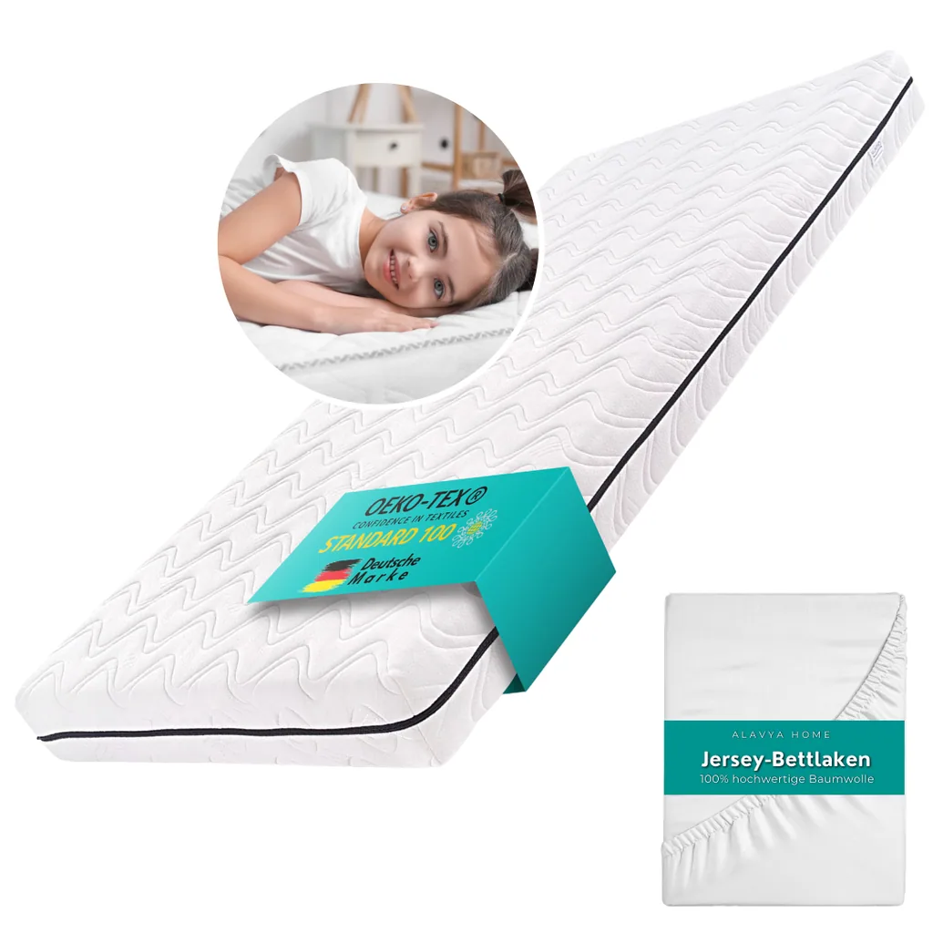 Alavya Home Kindermatratze COZY 80x180 cm Kaltschaum inkl. Spannbettlaken – 2-teiliges Set, Weiß
