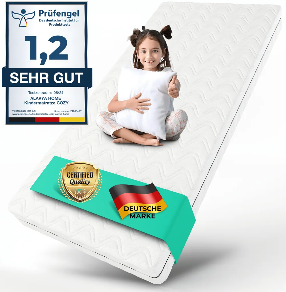 Alavya Home Kindermatratze COZY 80x180 cm Kaltschaum inkl. Spannbettlaken – 2-teiliges Set, Weiß