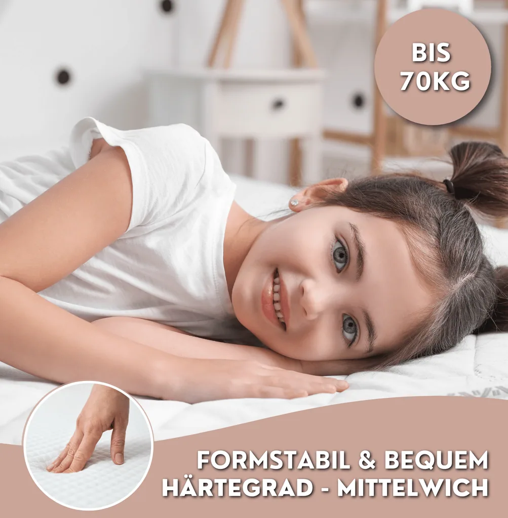 Alavya Home Kindermatratze COZY 80x180 cm Kaltschaum inkl. Spannbettlaken – 2-teiliges Set, Weiß