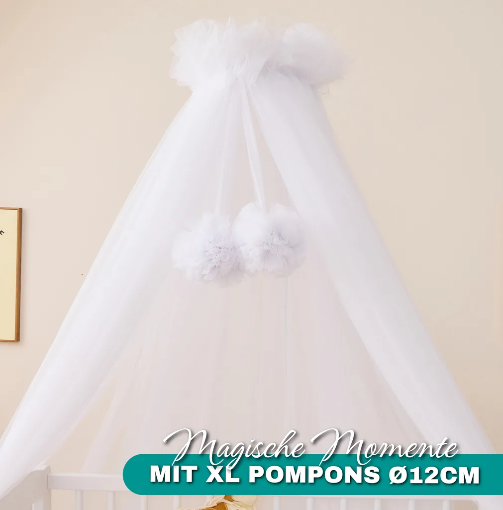 Alavya Home Betthimmel aus Tüll mit Pompons - Weiß