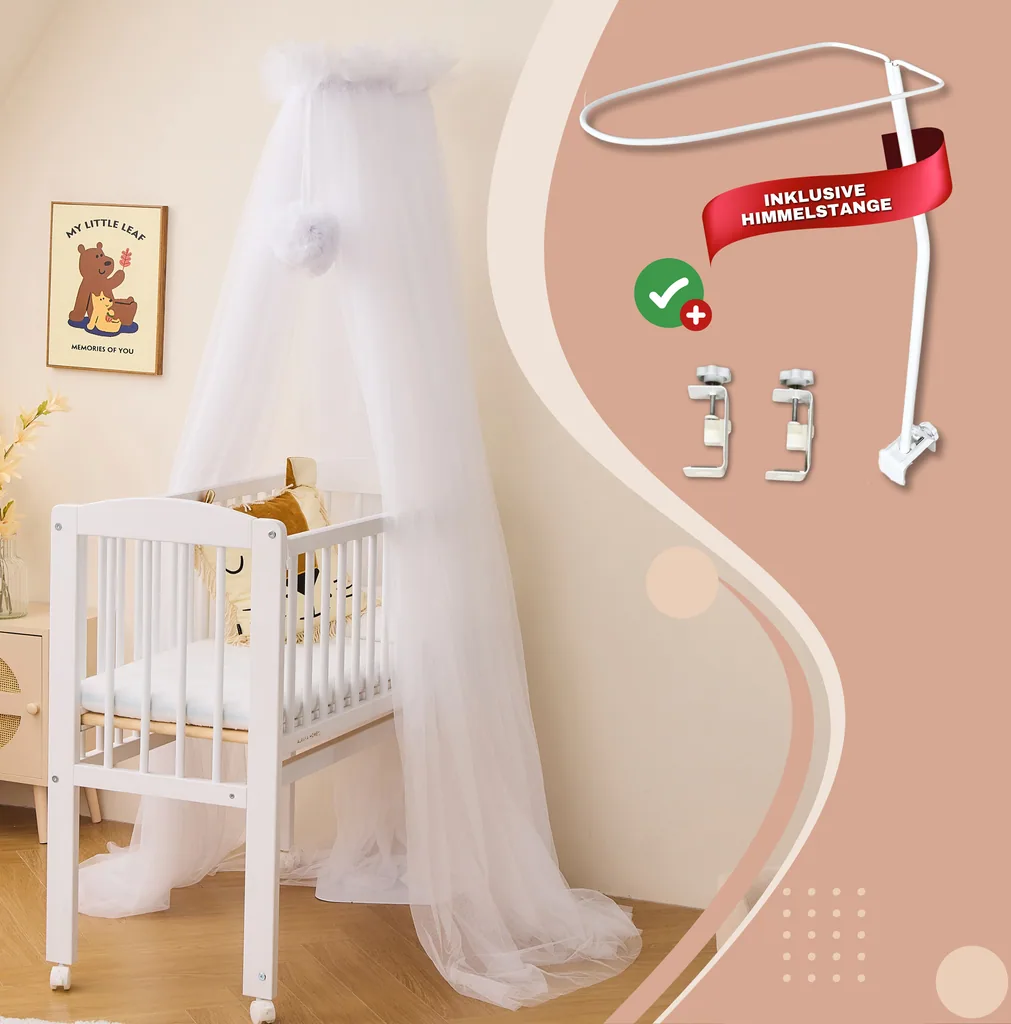 Alavya Home Betthimmel aus Tüll mit Pompons - Weiß