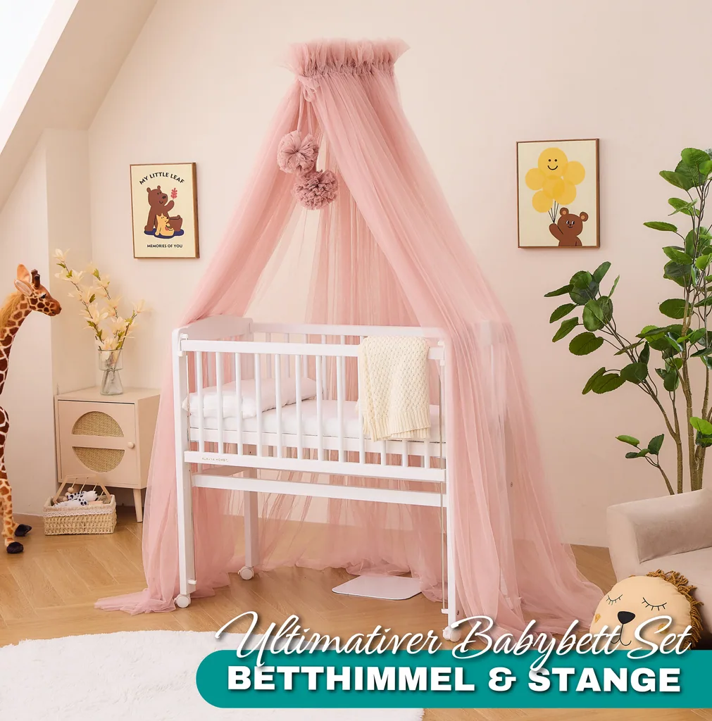 Alavya Home Betthimmel aus Tüll mit Pompons - Rosa