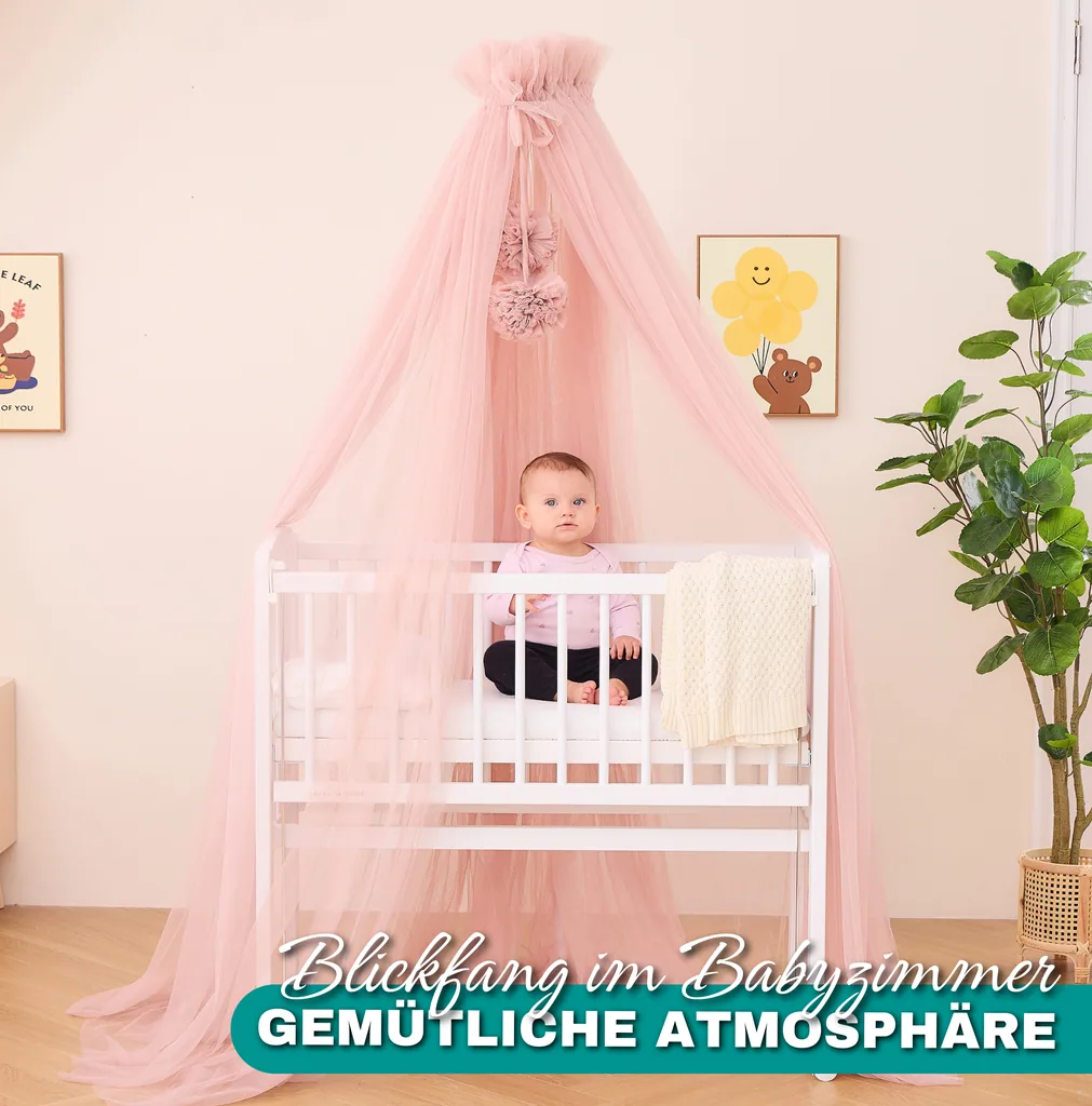 Alavya Home Betthimmel aus Tüll mit Pompons - Rosa