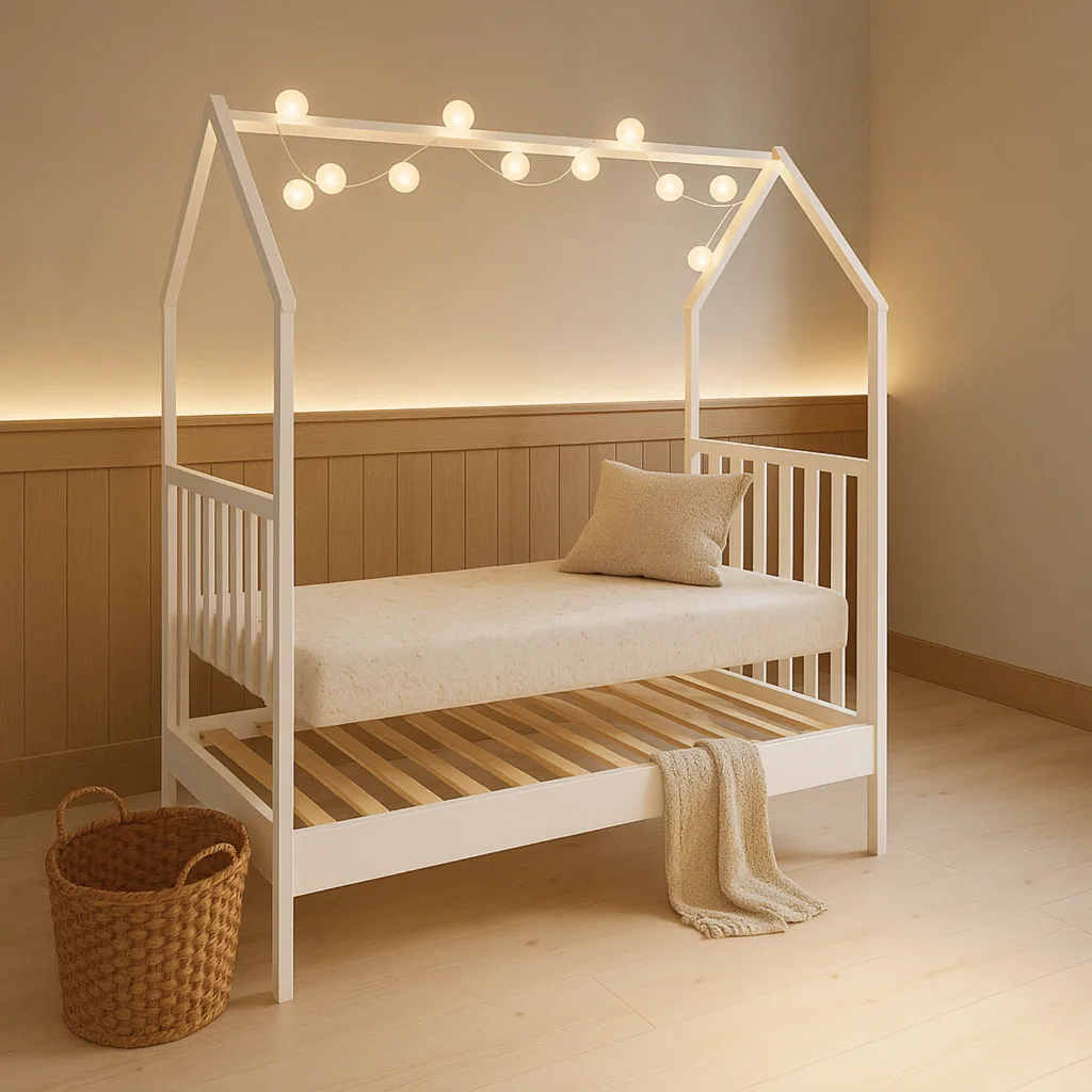 Alavya Home Babybett ELLA 70x140 cm Kiefer - Weiß mit Matratze COZY – 2-teiliges Set