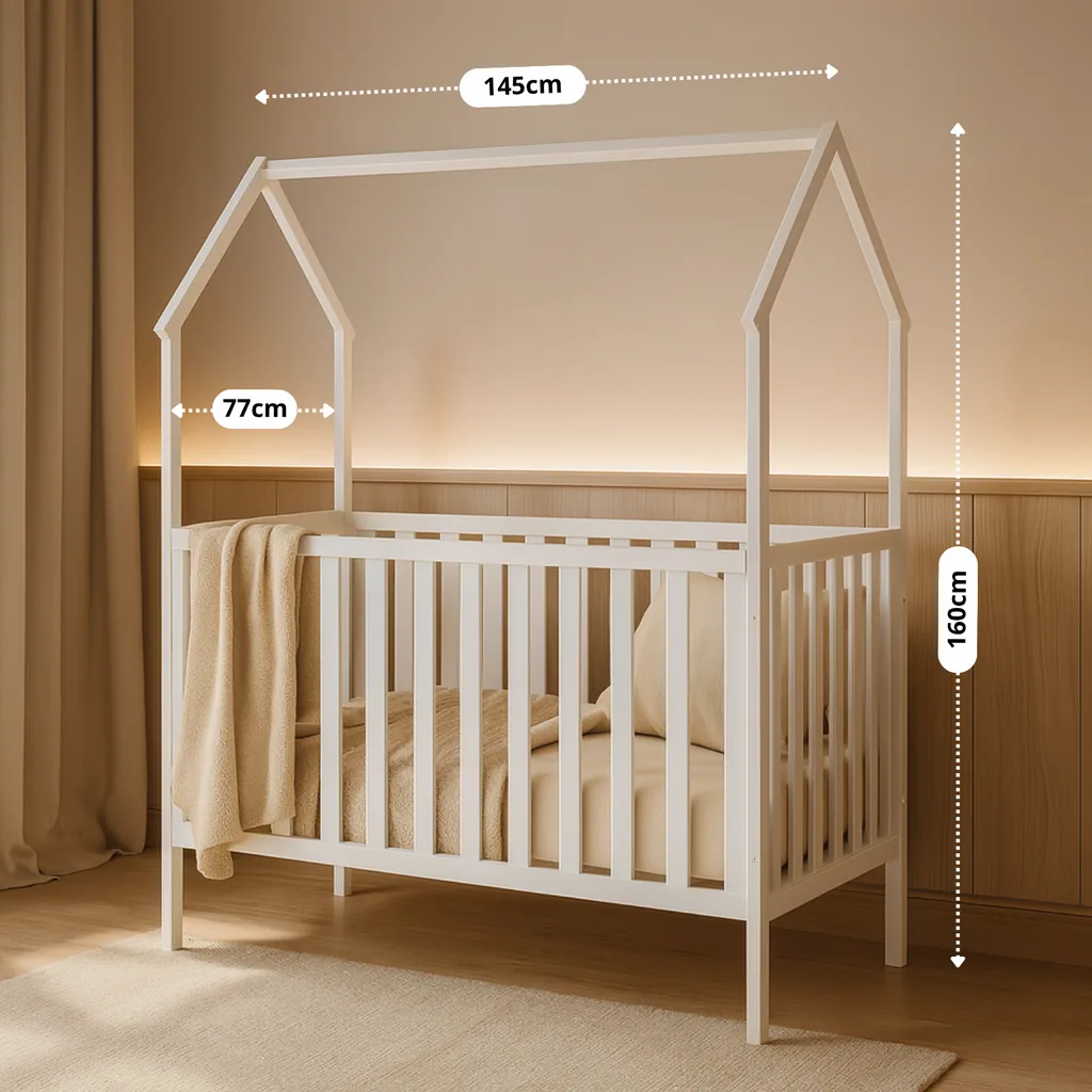 Alavya Home Babybett ELLA 70x140 cm Kiefer - Weiß mit Matratze COZY – 2-teiliges Set