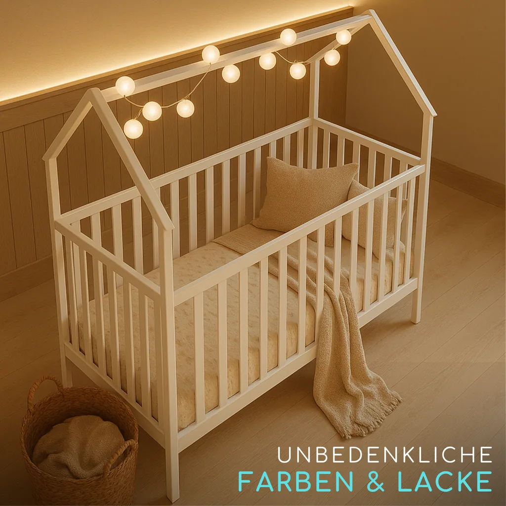 Alavya Home Babybett ELLA 70x140 cm Kiefer - Weiß mit Matratze COZY – 2-teiliges Set