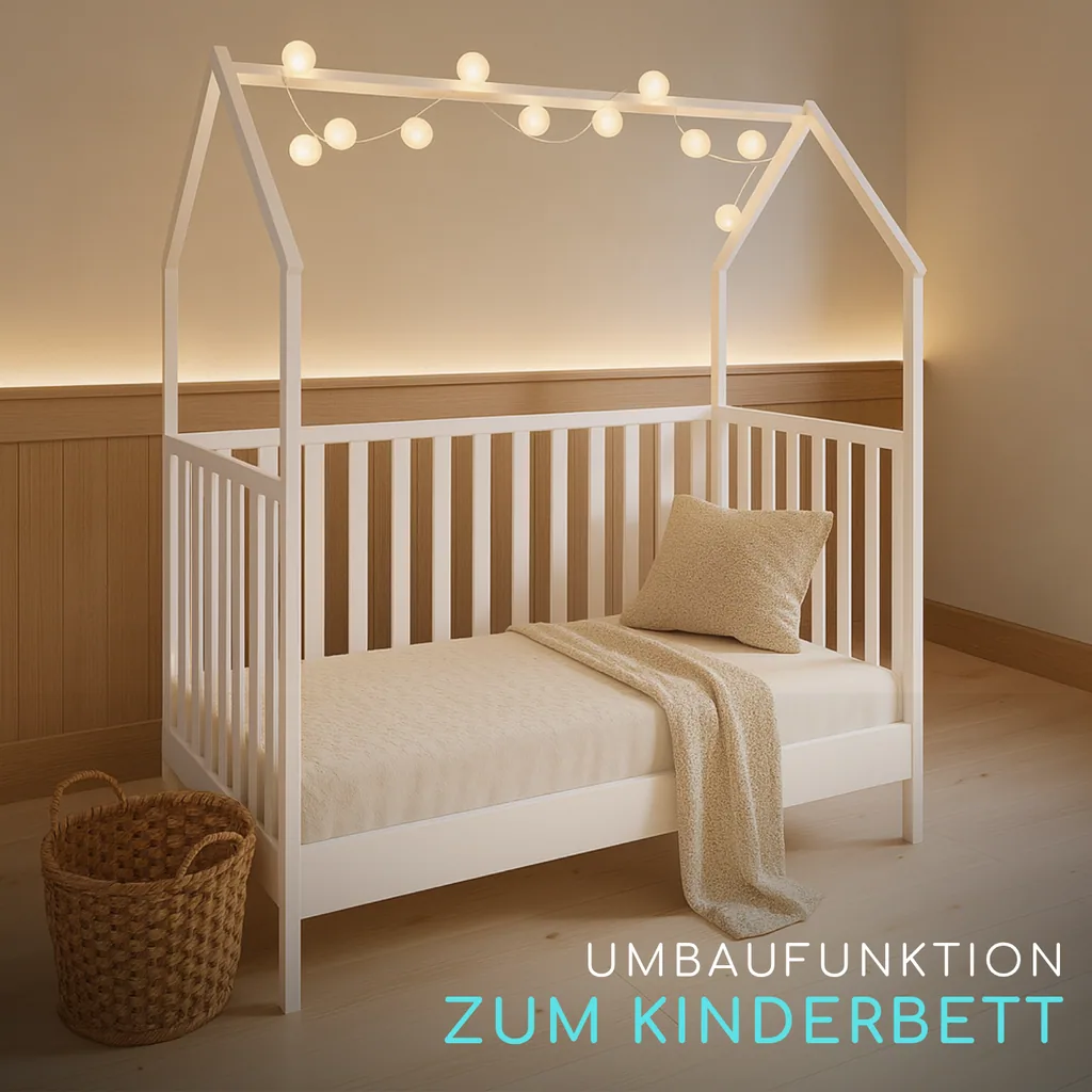 Alavya Home Babybett ELLA 70x140 cm Kiefer - Weiß mit Matratze COZY – 2-teiliges Set