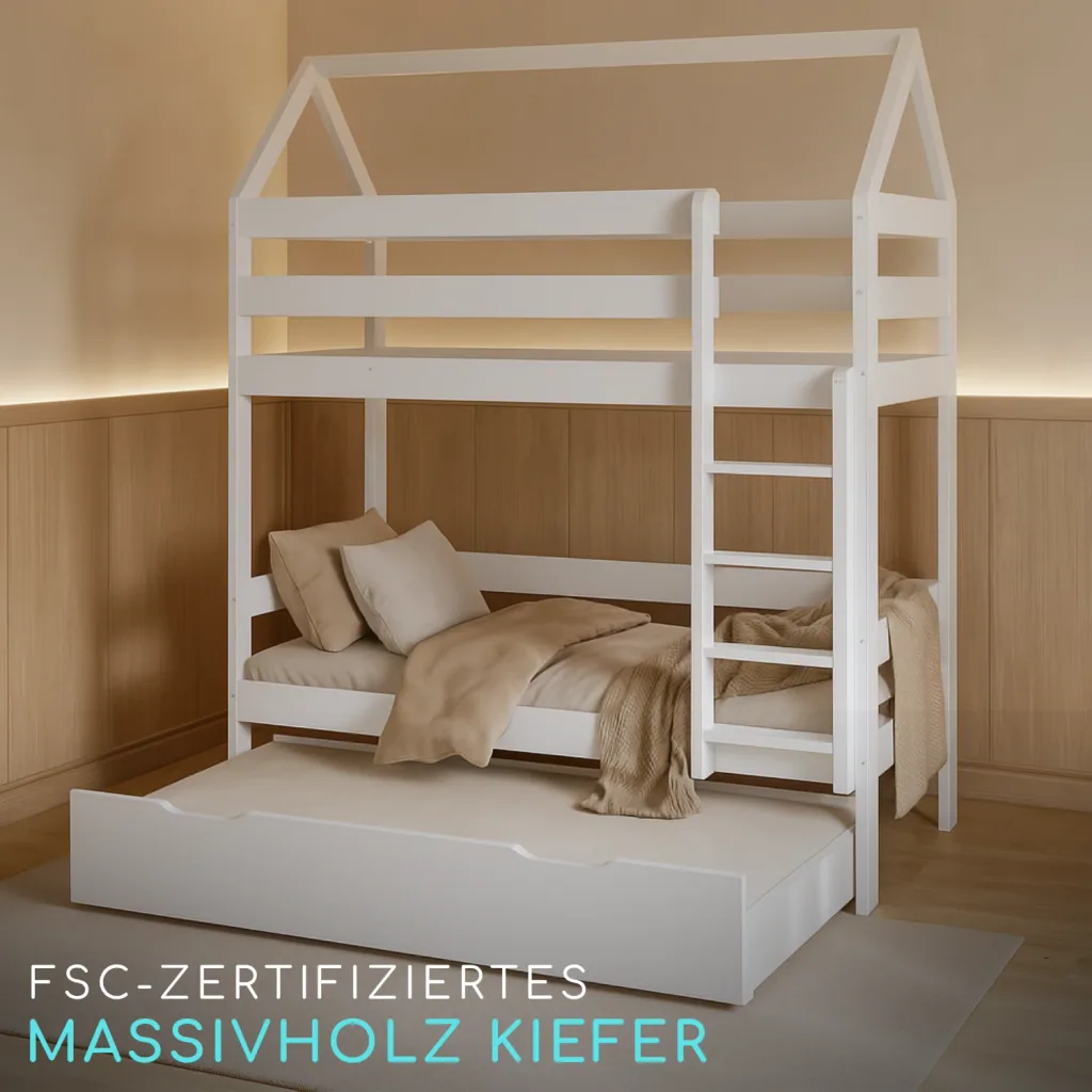 Alavya Home Etagenbett CASA mit Gästebett 80x160 cm Kiefer - Weiß
