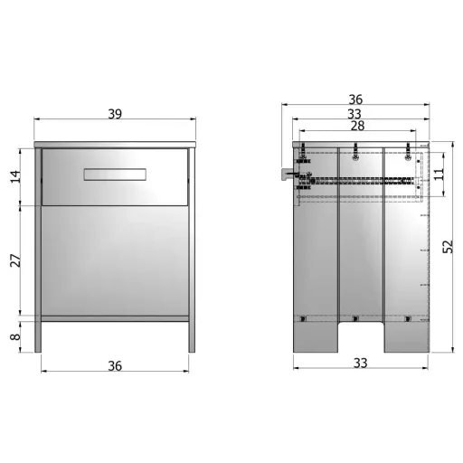 WOOOD - Nachtschrank Dennis, Kiefer, betongrau, matt, 52x39x36 cm