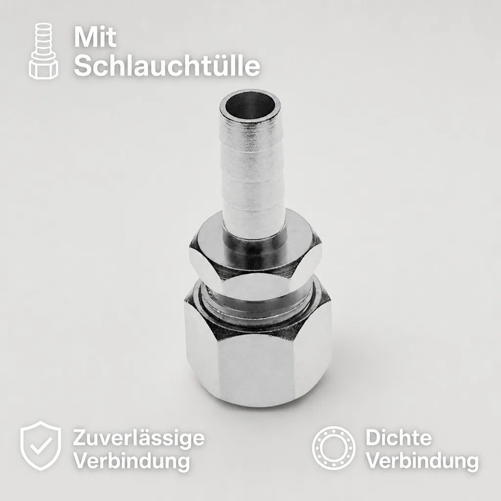 Quetschverschraubung, Compression fitting - Edelstahl, mit Schlauchtülle für Bierschlauch NW 7 mm