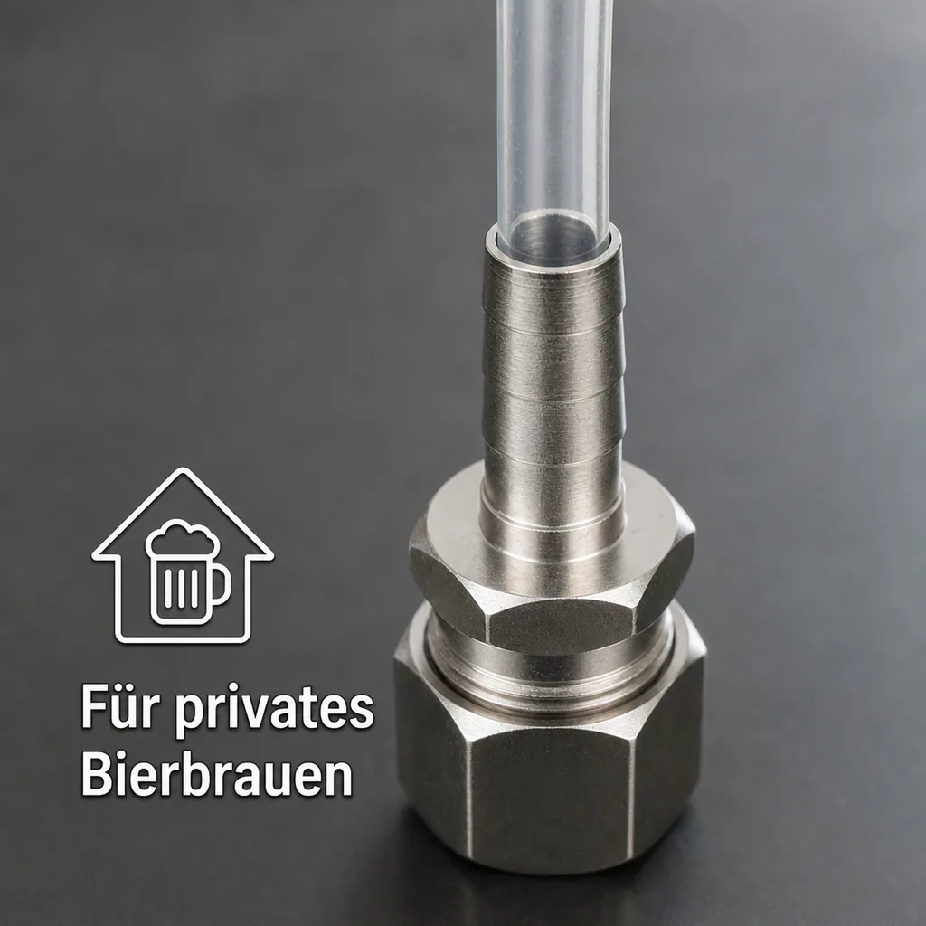 Quetschverschraubung, Compression fitting - Edelstahl, mit Schlauchtülle für Bierschlauch NW 7 mm