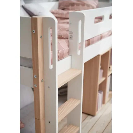 Flexa Nor mittelhohes Bett Leiter schräg weiß / Eiche