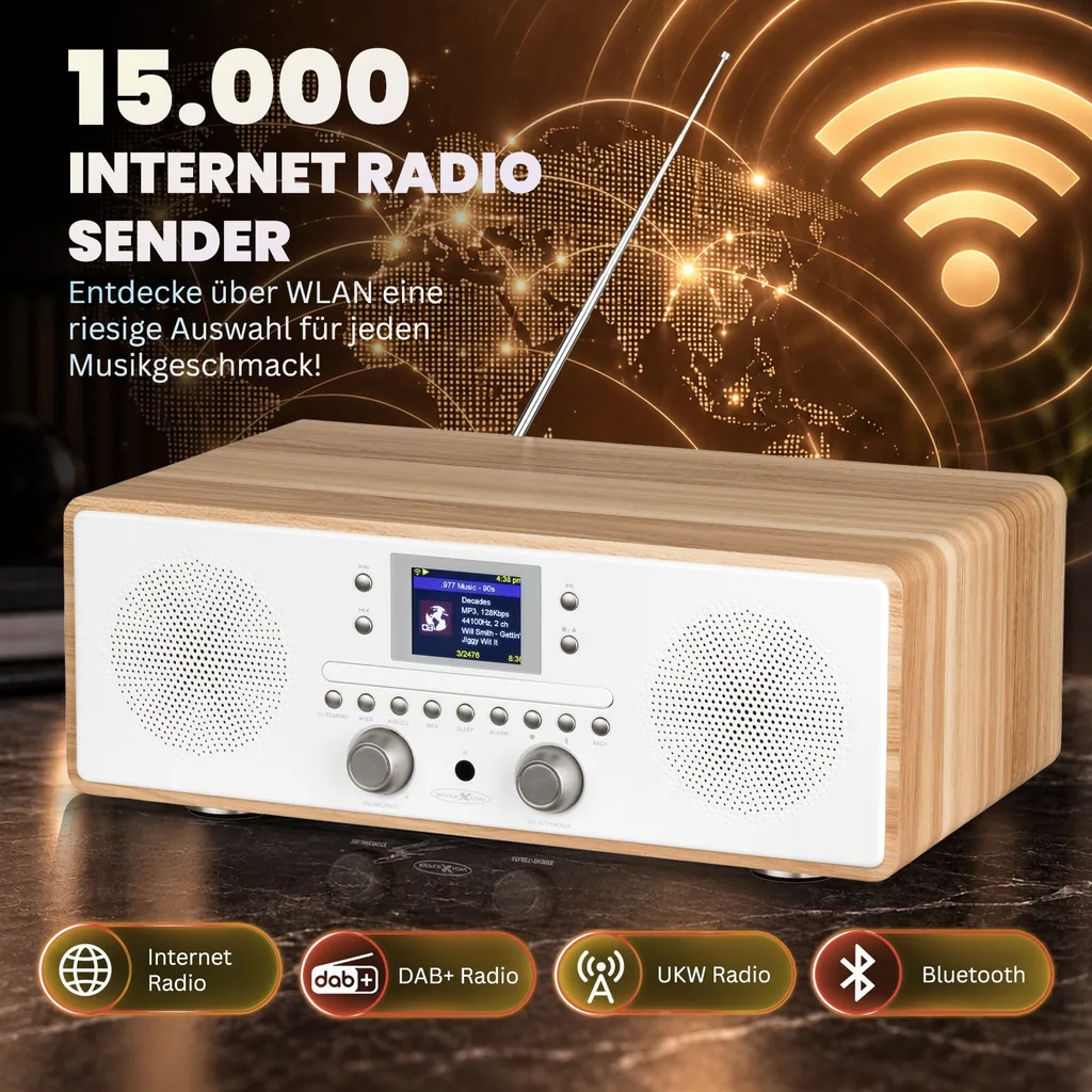 Internet/DAB+/DAB/UKW-Radio mit CD-Player und Bluetooth, USB, MP3/CD, AUX-IN