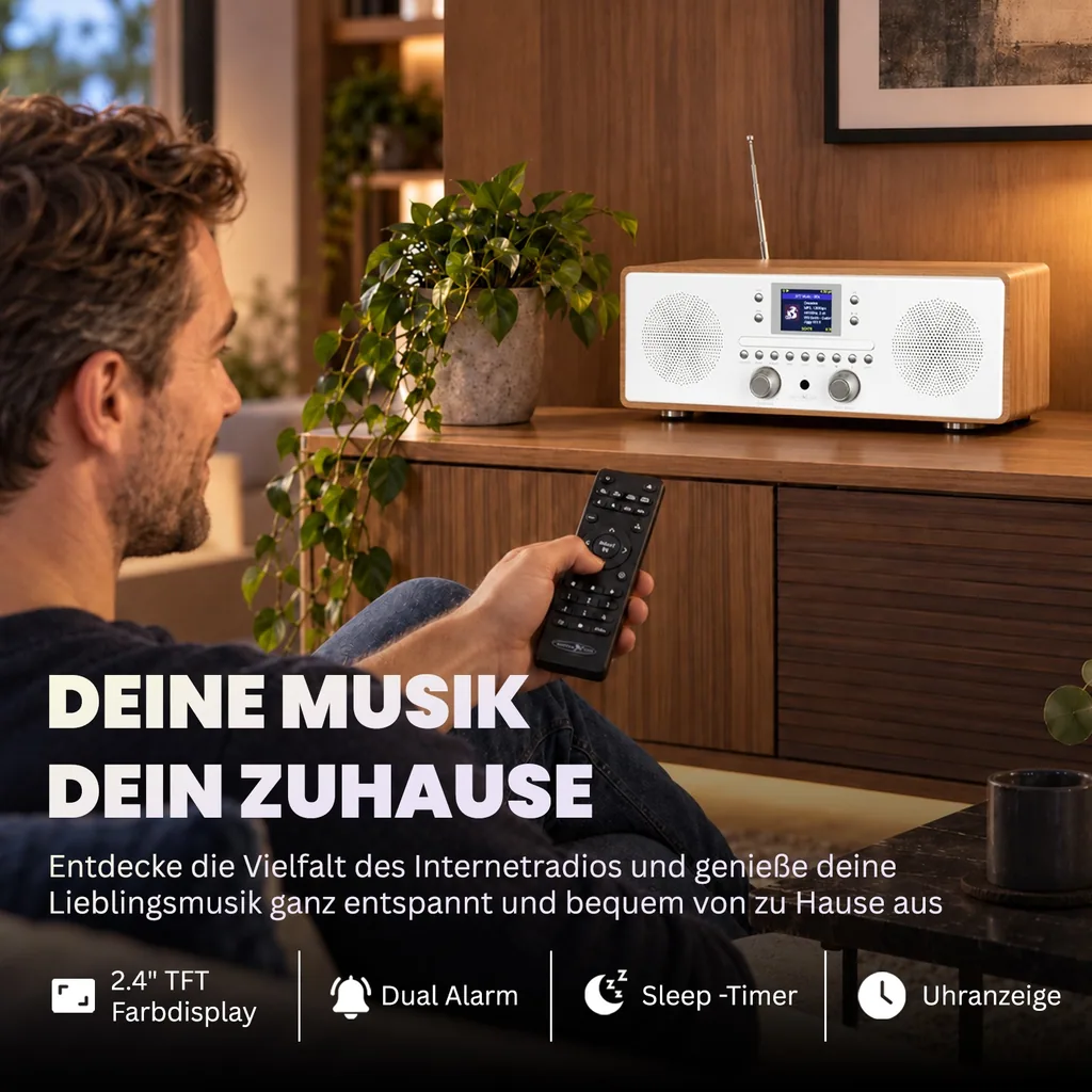 Internet/DAB+/DAB/UKW-Radio mit CD-Player und Bluetooth, USB, MP3/CD, AUX-IN
