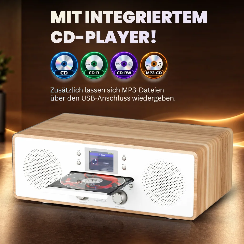 Internet/DAB+/DAB/UKW-Radio mit CD-Player und Bluetooth, USB, MP3/CD, AUX-IN