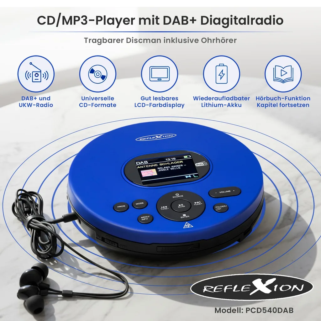 Tragbarer CD/MP3-Player inkl. DAB+ / UKW-PLL Radio