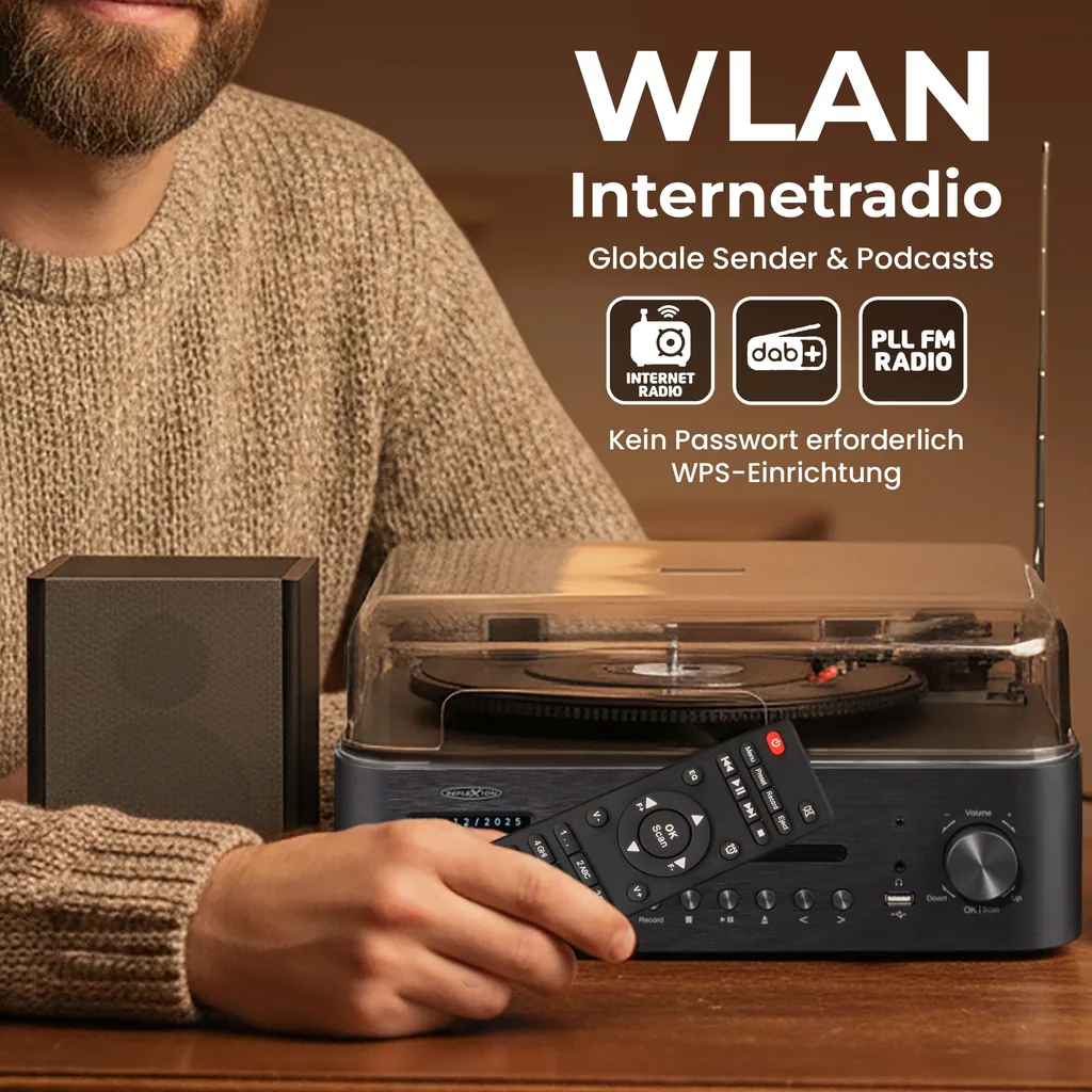 Stereo Komplettsystem mit Internet, DAB/UKW, CD/MP3, Bluetooth & Plattenspieler