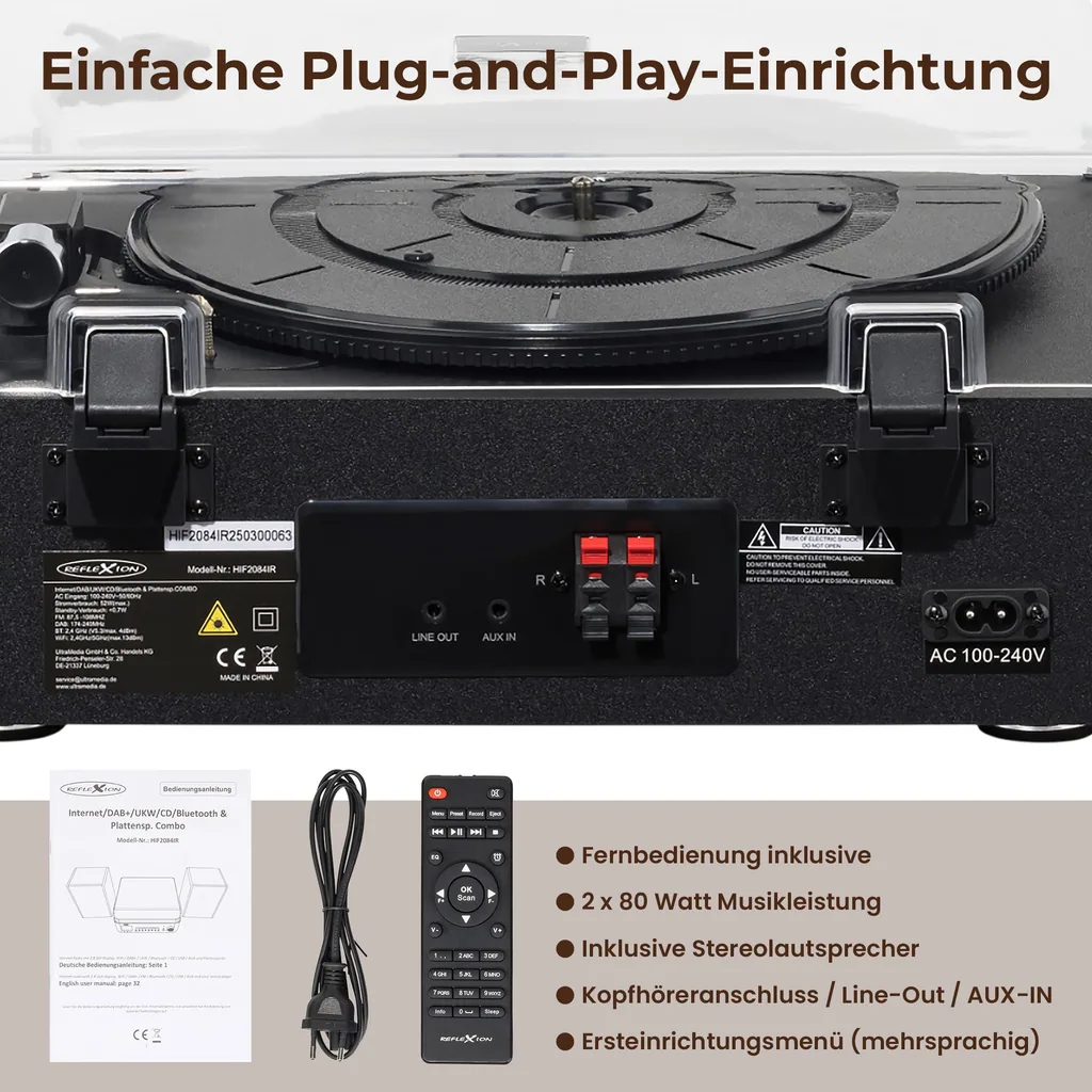 Stereo Komplettsystem mit Internet, DAB/UKW, CD/MP3, Bluetooth & Plattenspieler