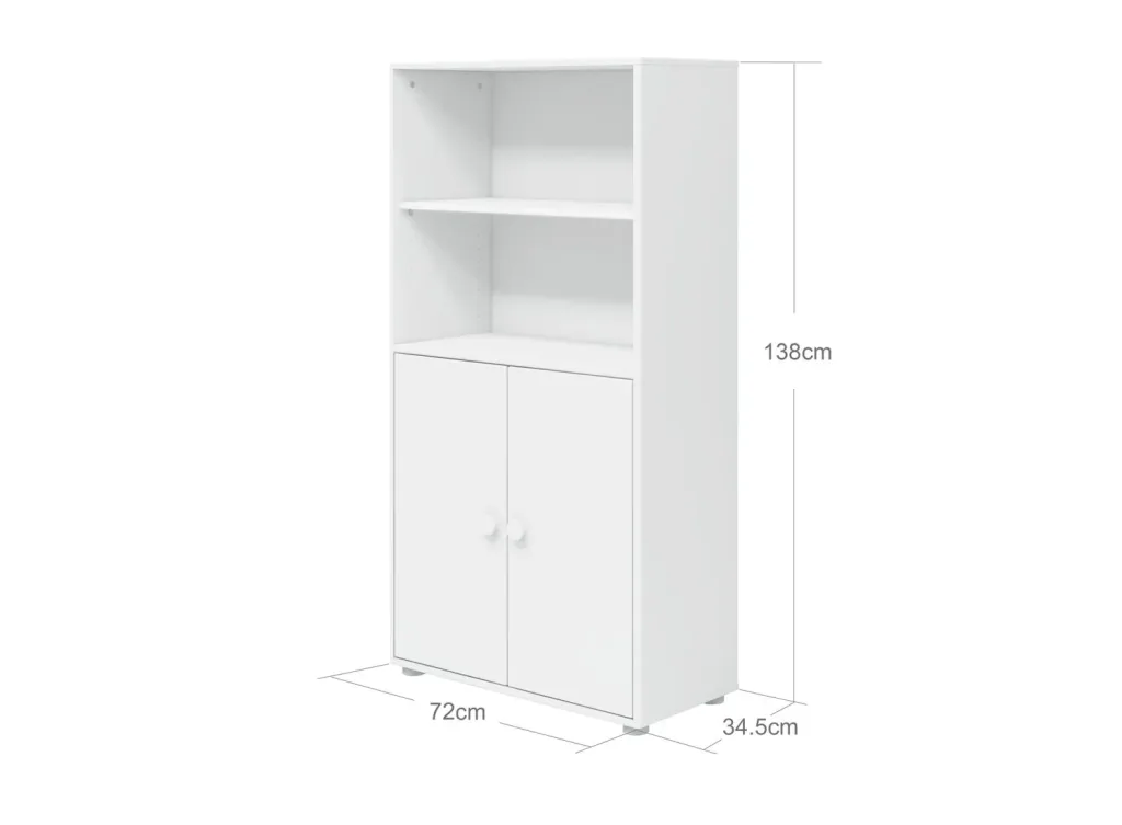 FLEXA Bücherregal, Bücherwand - Midi, 2 Türen, 72 cm x 138 cm, Farbe: weiss
