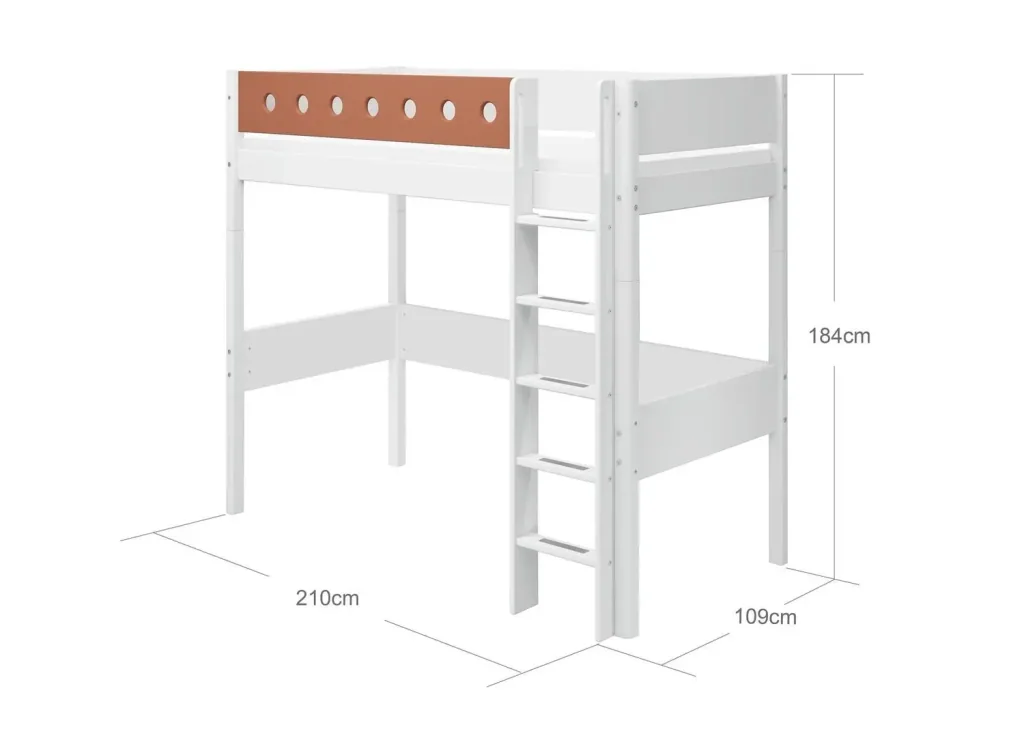 FLEXA Modulares Etagenbett, Hochbett, Halbhohes bett für Kinder - MDF und Kiefer, 90x200 cm, Mit Rutschfester Leiter, Farbe: Weiß/Errröten