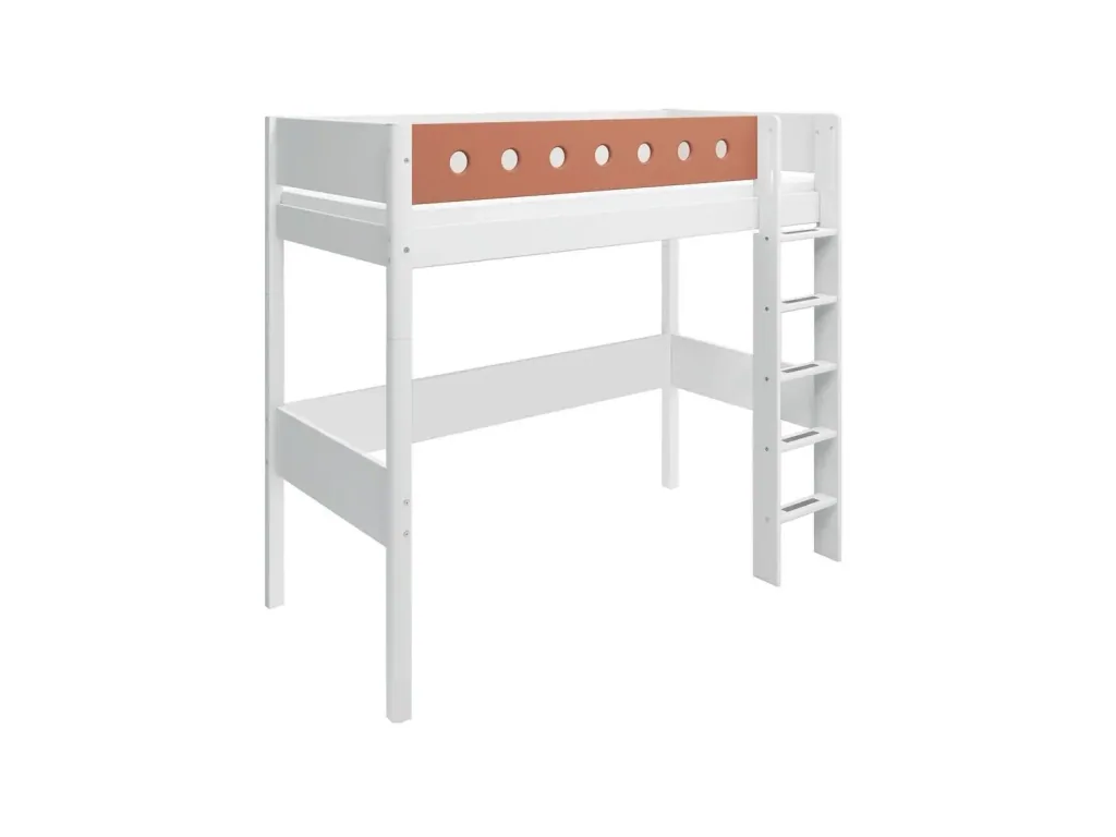 FLEXA Modulares Etagenbett, Hochbett, Halbhohes bett für Kinder - MDF und Kiefer, 90x200 cm, Mit Rutschfester Leiter, Farbe: Weiß/Errröten
