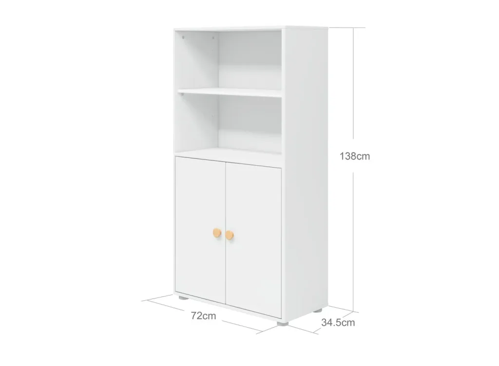 FLEXA Bücherregal, Bücherwand - Midi, 2 Türen, 72 cm x 138 cm, Farbe: Weiß/Eiche