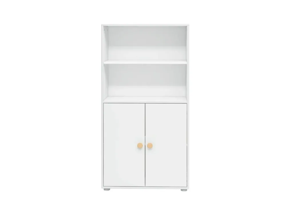 FLEXA Bücherregal, Bücherwand - Midi, 2 Türen, 72 cm x 138 cm, Farbe: Weiß/Eiche