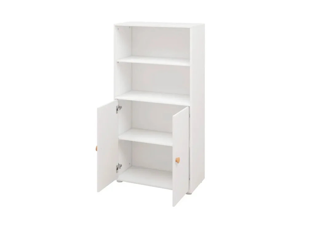 FLEXA Bücherregal, Bücherwand - Midi, 2 Türen, 72 cm x 138 cm, Farbe: Weiß/Eiche