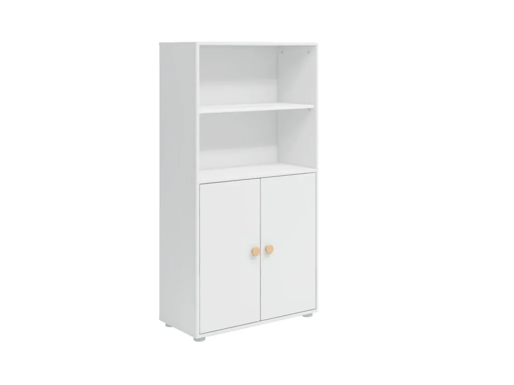 FLEXA Bücherregal, Bücherwand - Midi, 2 Türen, 72 cm x 138 cm, Farbe: Weiß/Eiche