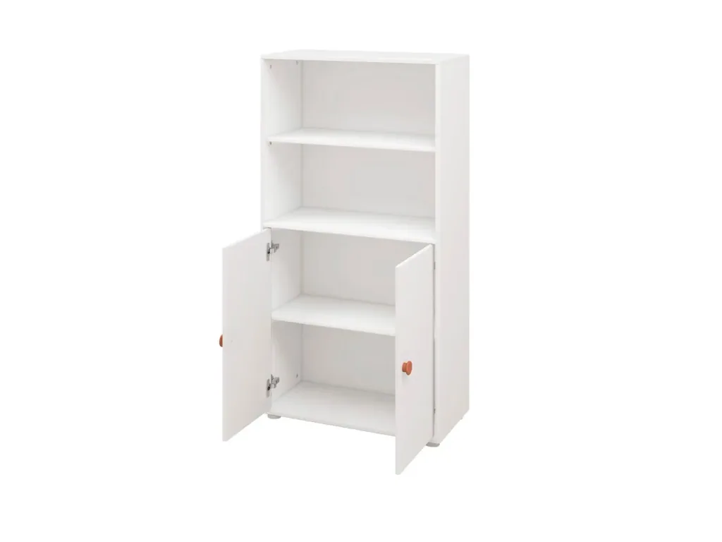 FLEXA Bücherregal, Bücherwand - Midi, 2 Türen, 72 cm x 138 cm, Farbe: Weiß/Errröten
