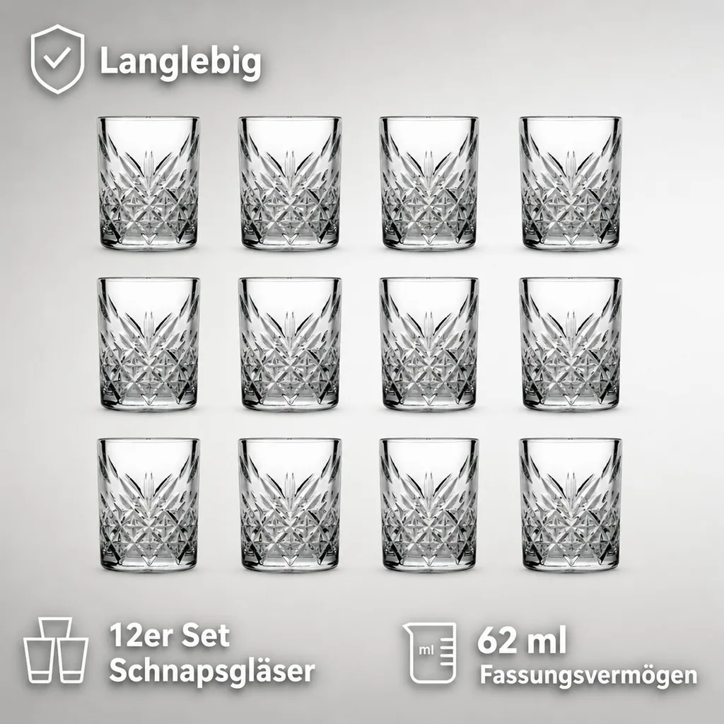 Schnapsgläser, Shotgläser (12 Stück, 62ml) - Timeless
