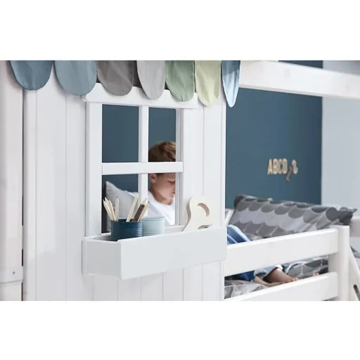 Flexa halbhohes Bett Haus mit halbem Dach weiss braun