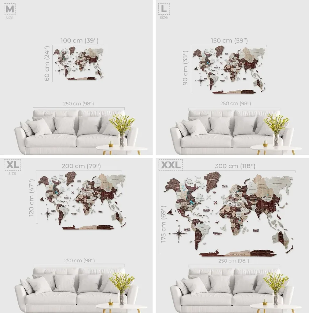 Weltkarte Holz, Landkarte Welt, Weltkarte Wanddeko 3D - Enjoy The Wood, Cappuccino Prime, Weltkarte Größe: XL