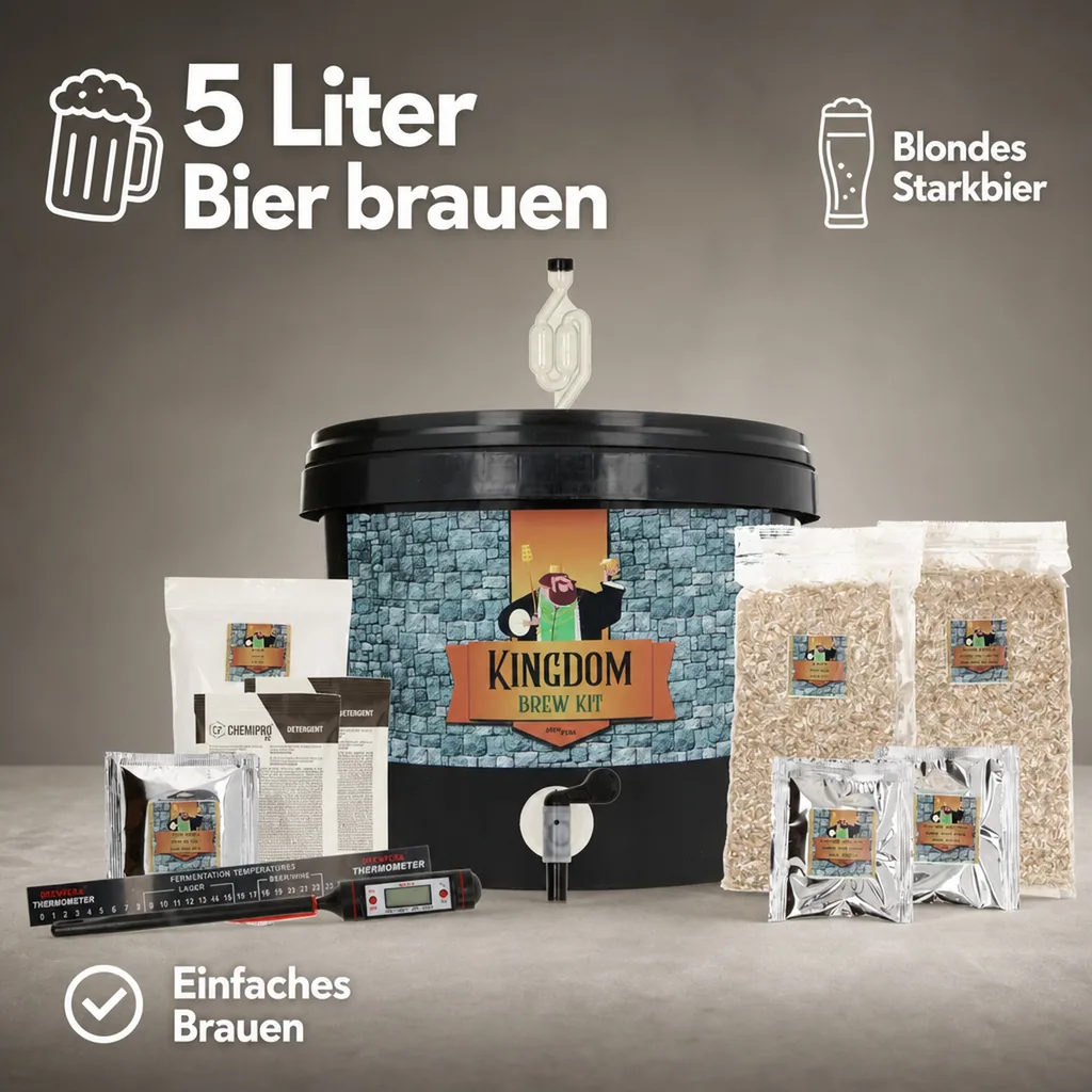 Kingdom Bierbrauset, Brew Kit - Blondes Starkbier, Komplette Malzmischung für 5L Bier