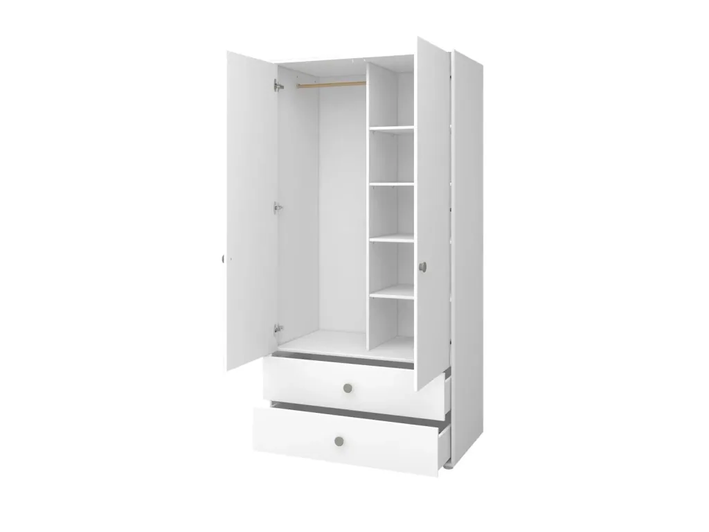 Flexa Kleiderschrank - Roomie, 2 Türen + 2 Schubladen, Farbe: Weiß/Naturgrün