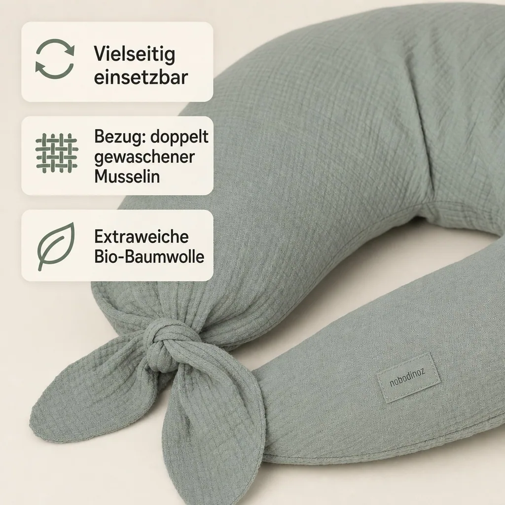 Nobodinoz WABI SABI Stillkissen, Schwangerschaftskissen, 225 x 35 cm, Farbe: Azurblau
