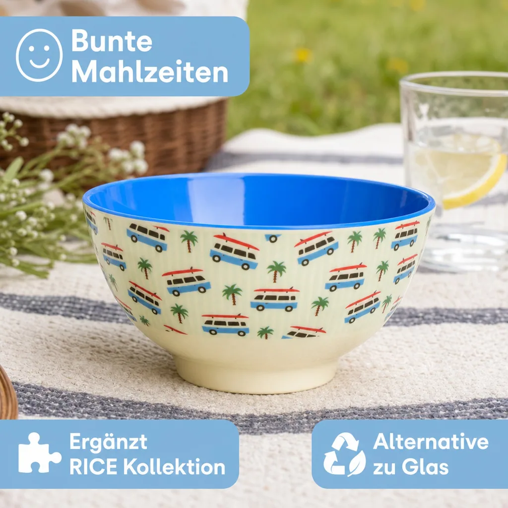 RICE Teller - Cars Print - Hellblau, Melamin, Größe: mittel