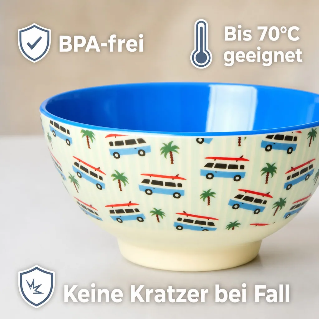 RICE Teller - Cars Print - Hellblau, Melamin, Größe: mittel