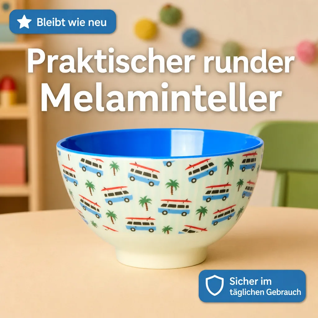 RICE Teller - Cars Print - Hellblau, Melamin, Größe: mittel
