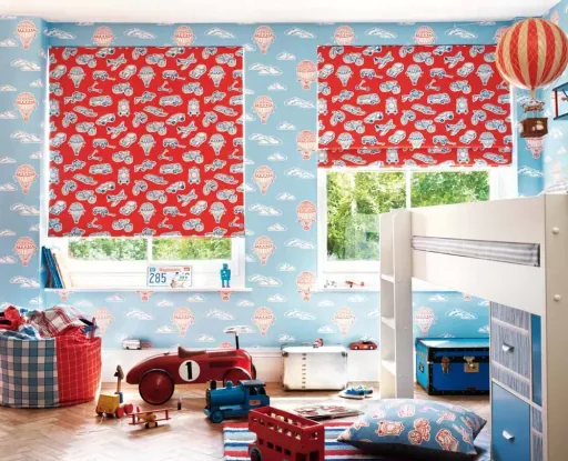 Little Sanderson Abracazoo Motivstoff Ballons & Fahrzeuge hellblau rot