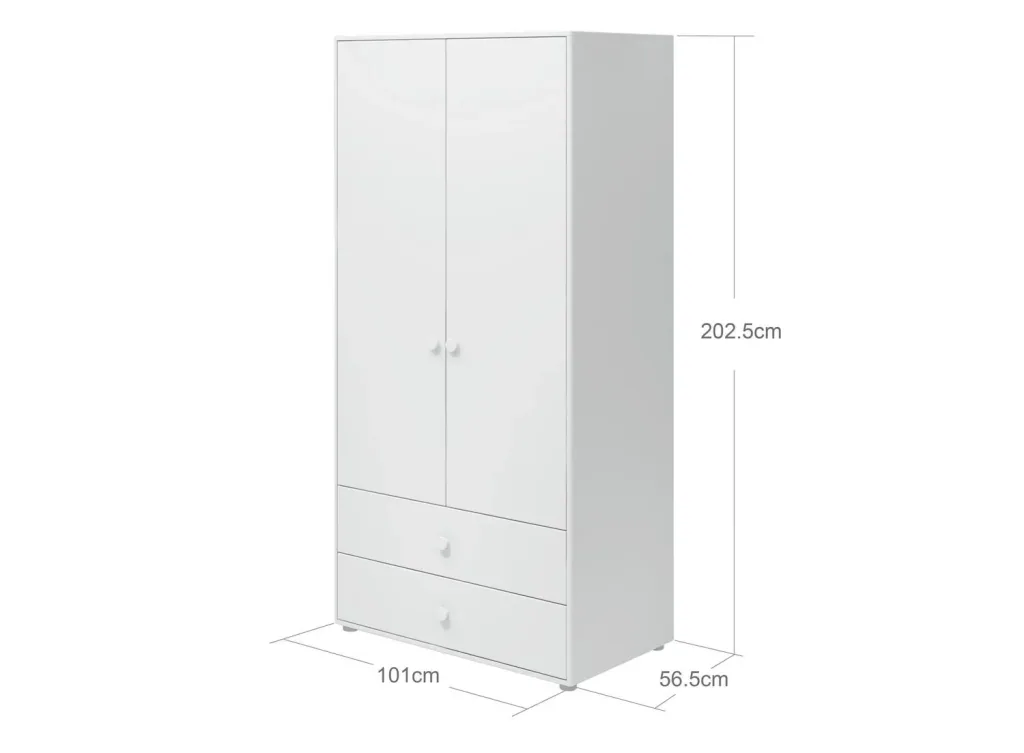 Flexa Kleiderschrank - Roomie, 2 Türen + 2 Schubladen, Farbe: weiss