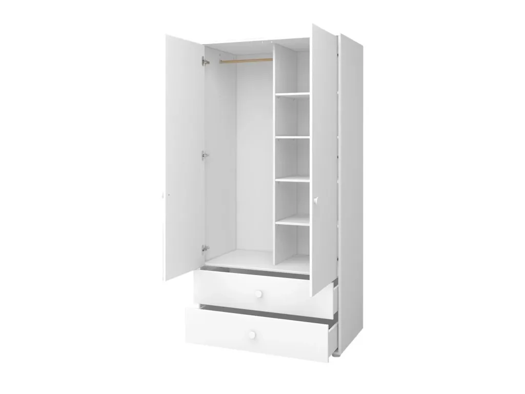 Flexa Kleiderschrank - Roomie, 2 Türen + 2 Schubladen, Farbe: weiss
