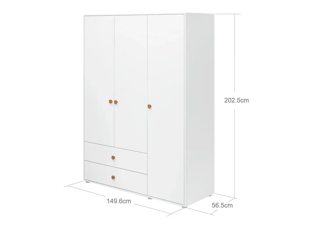Flexa Kleiderschrank - Roomie, 3 Türen + 2 Schubladen, Farbe: Weiß/Rouge