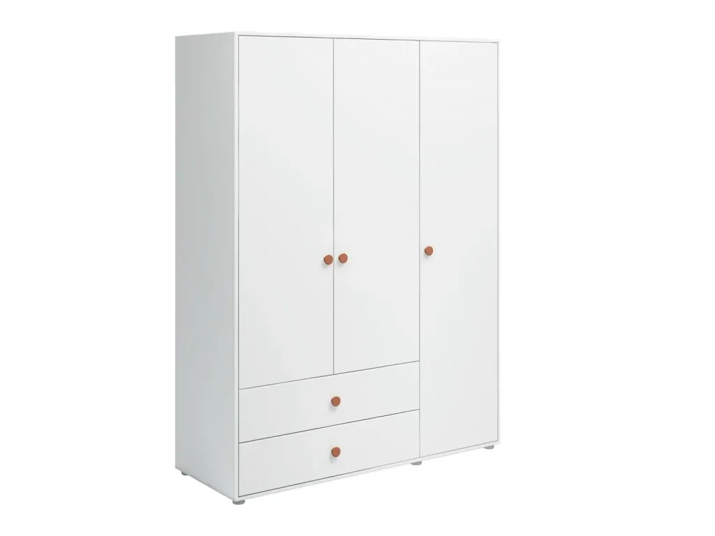 Flexa Kleiderschrank - Roomie, 3 Türen + 2 Schubladen, Farbe: Weiß/Rouge