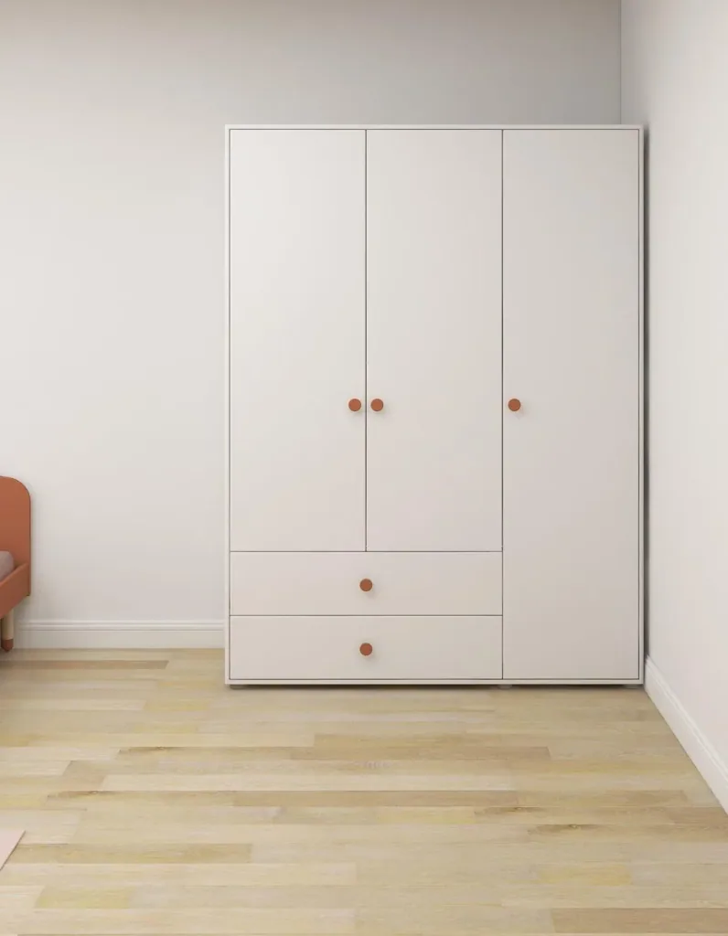 Flexa Kleiderschrank - Roomie, 3 Türen + 2 Schubladen, Farbe: Weiß/Rouge