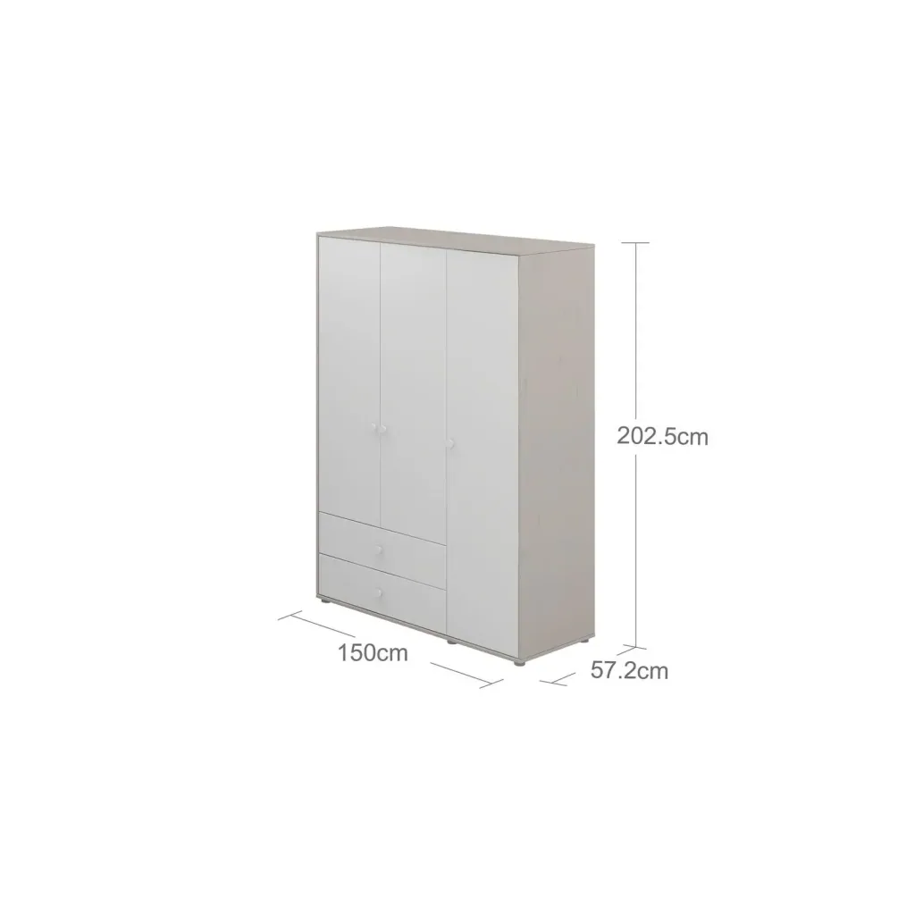 Flexa Kleiderschrank - Classic, 150x202,5 cm, Farbe: Grau gekalkt / Weiß / Weiß