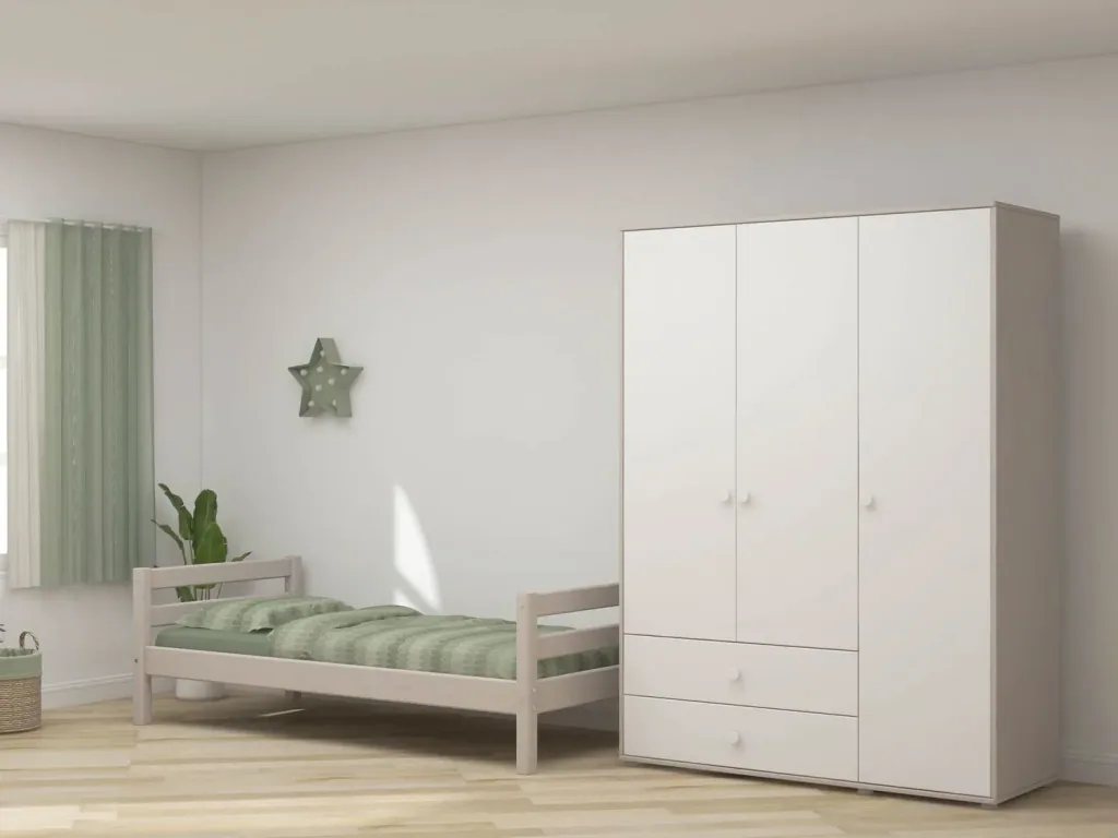 Flexa Kleiderschrank - Classic, 150x202,5 cm, Farbe: Grau gekalkt / Weiß / Weiß