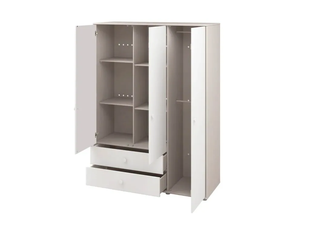 Flexa Kleiderschrank - Classic, 150x202,5 cm, Farbe: Grau gekalkt / Weiß / Weiß